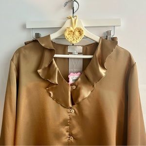 LISE WATIER Lingerie Satin Silky Pajama Set Extra Large Beige Gold Sleepwear